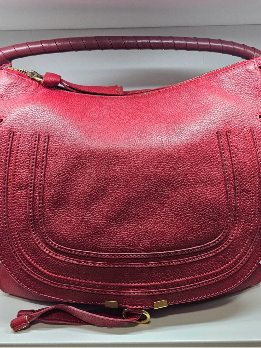 Chloe Red Pebbled Leather Shoulder Bag